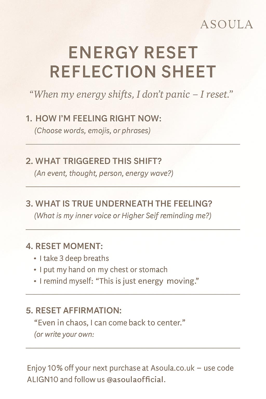 Energy Reset Reflection Sheet
